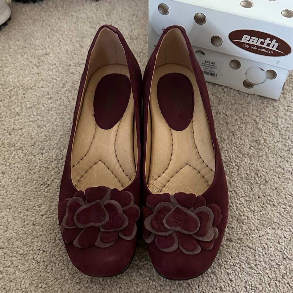 Earth Burgundy Suede Floral Ballet Flats - Picture 4 of 5